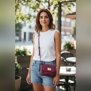 NWOT Michael Kors ZINNIA Pink Leather Crossbody Bag with Gold  MK Plaque